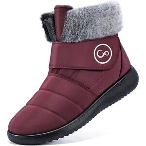 Women’s Wine Red Winter Snow Boots Warm Waterproof Fur Lined Slip-Ons